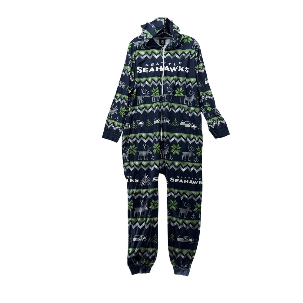 NFL Seattle Seahawks Union Suit Pajamas Mens M Team Apparel Fair Isle Hooded